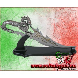 Pugnale Fantasy Drago con supporto il legno in metallo cm53