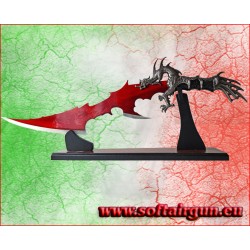 Pugnale Fantasy Drago lama rossa con supporto il legno 61 cm