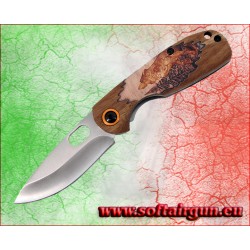 Coltellino a serramanico in legno con decorazione Lupo Cm.15